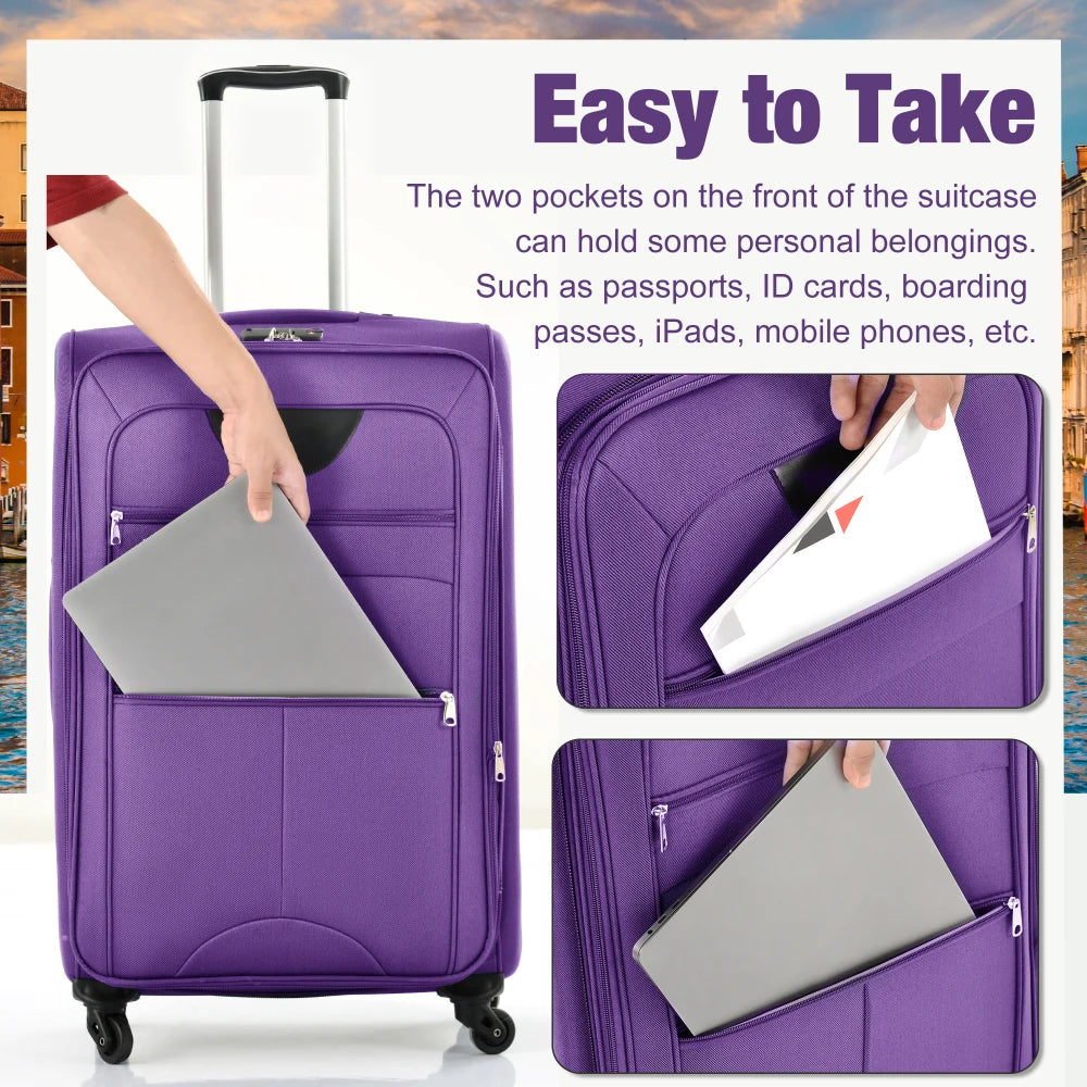 Expandable Soft Shell Luggage Set Polyester With TSA Locks