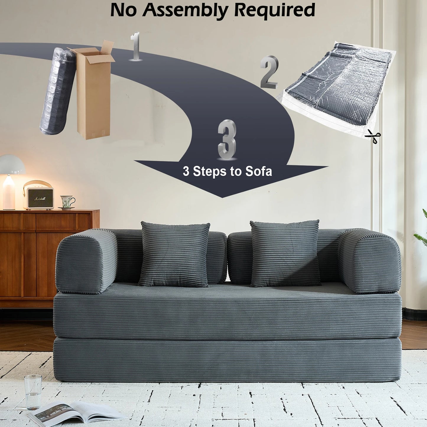 THOLASIS Folding Convertible Sofa Bed Corduroy Futon for Small Spaces