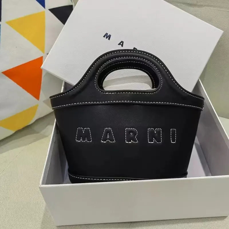 Elegant Mini Tote Bag With Leather Edges And Cutout Handle