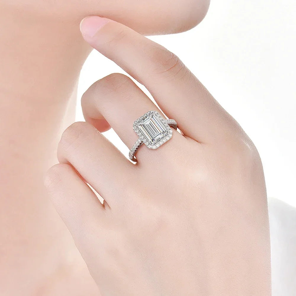 CBTB Rectangular Moissanite Ring 925 Sterling Silver Engagement Ring