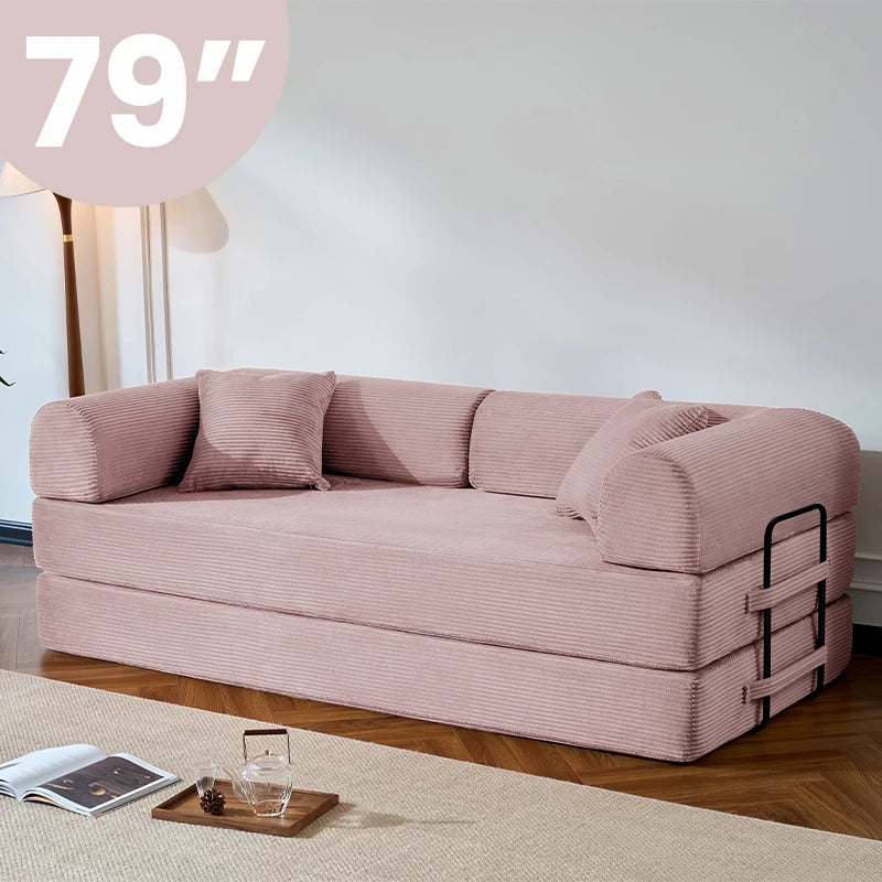 Corduroy Upholstered Folding Convertible Sofa Bed Loveseat Sleeper