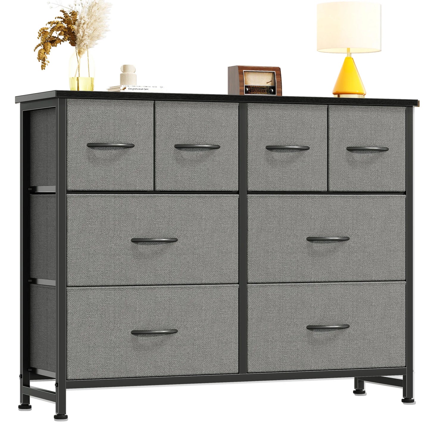 JHK Fabric Drawers Dresser With Wood Top And Metal Frame Storage Tower