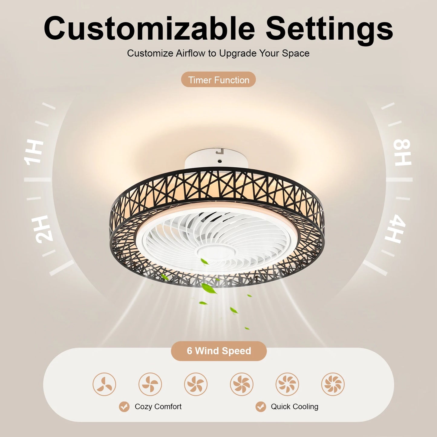 Bymaocar 6 Speed Ceiling Fan Light With Remote Control LED