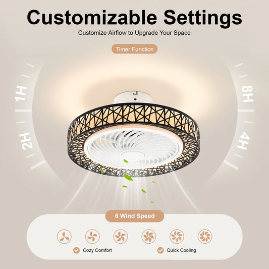 Bymaocar Modern Ceiling Fan Light Remote Control Led Timer