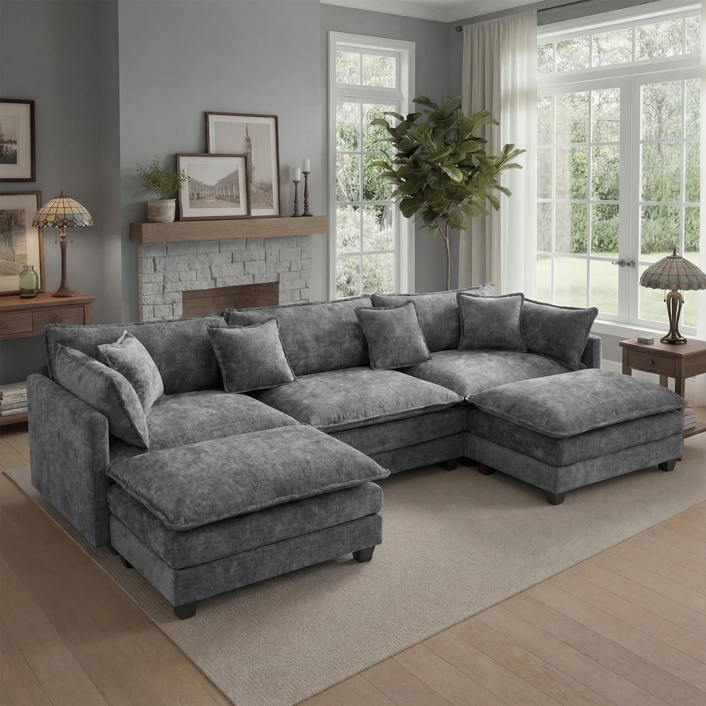Modular Sectional Sofa With Ottoman Deep Cushioned Seating Living Room