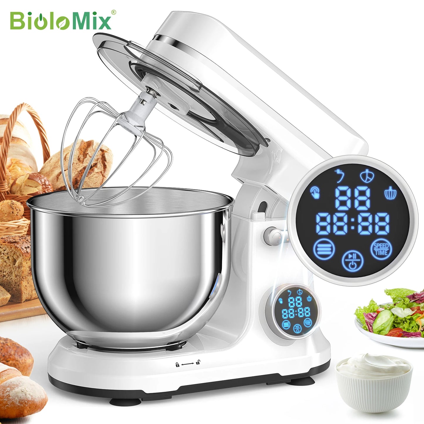 Biolomix 1200W Stand Mixer With 11 Speeds And OLED Screen