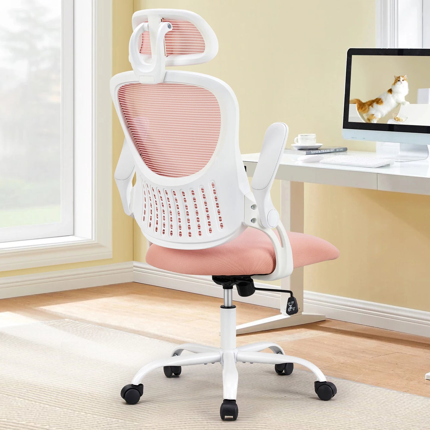 JHK Ergonomics Mesh Office Chair With Flip Up Arms And Lumbar Support