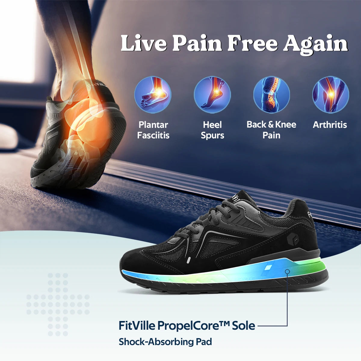 Fittington Mens Extra Wide Walking Shoes Non Slip Flat Feet