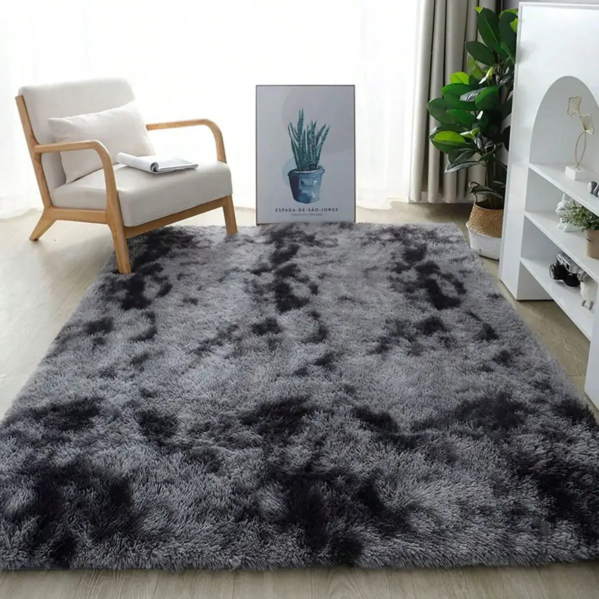Plush Long Pile Carpet Rug Soft Non Slip Living Rooms
