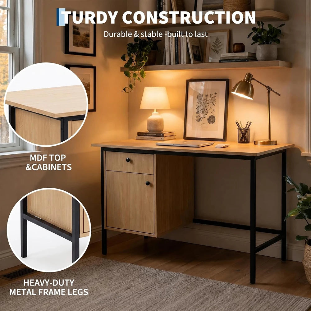 HiMISS Home Office Desk With Drawer And Door Storage