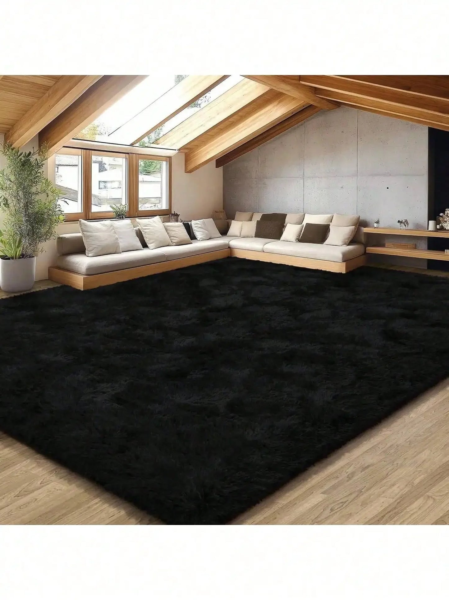 Plush Long Pile Carpet Rug Soft Non Slip Living Rooms