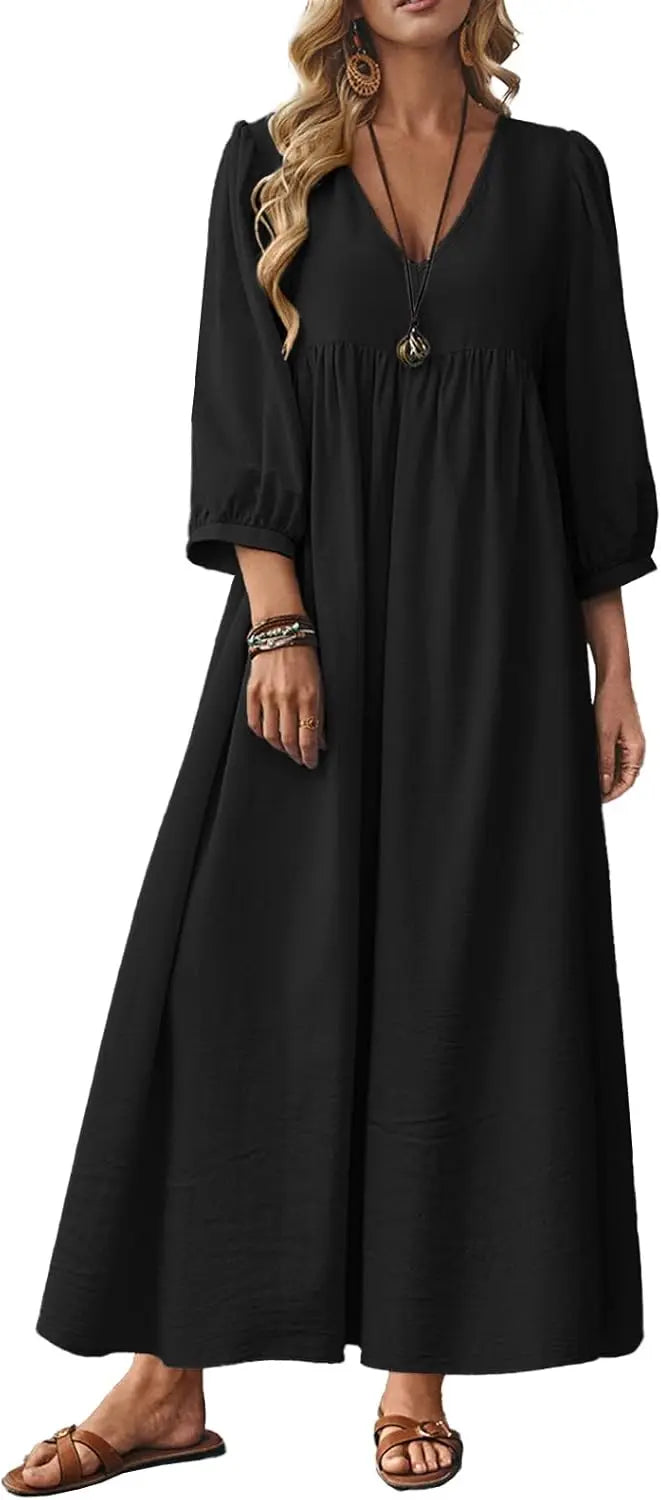 Cotton Caftan Maxi Dress Loose Fit For Autumn Casual