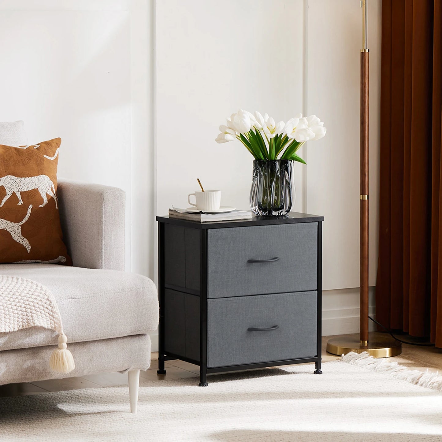 JHK Contemporary Living Room Cabinet Set Of 2 Fabric Drawers
