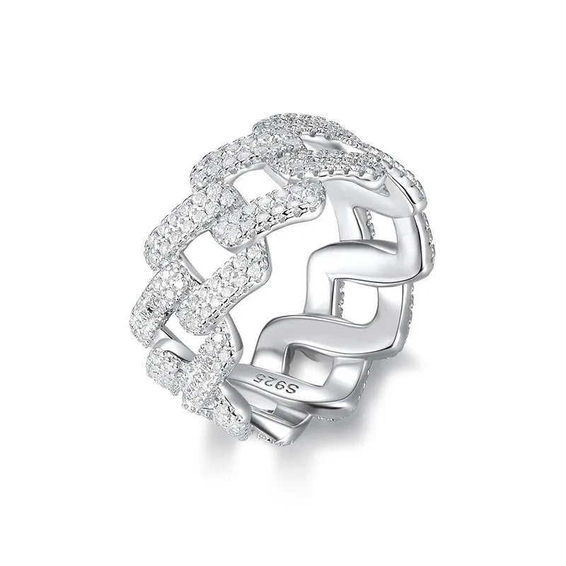 LYEE CYEE S925 Sterling Silver Moissanite Hip Hop Cuban Ring Unisex Jewelry