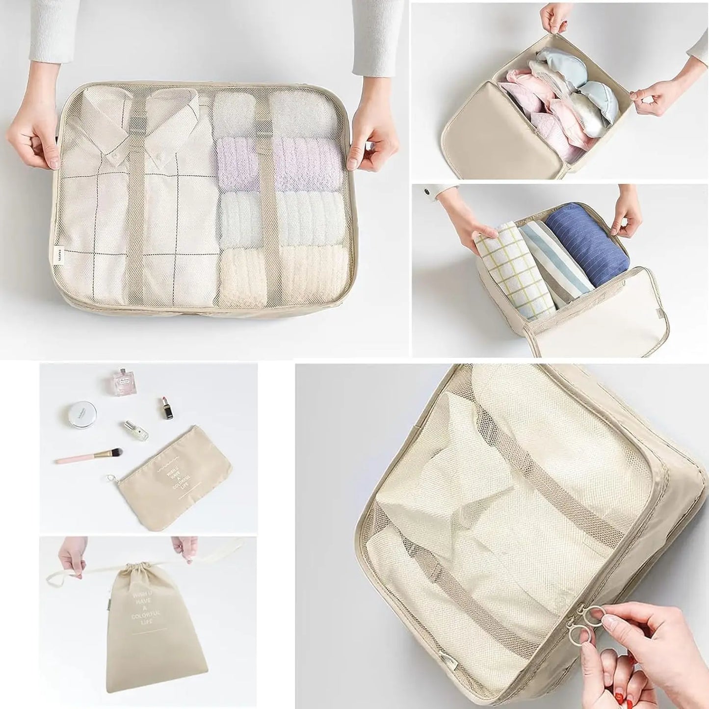 Six Piece Packing Cube Travel Organizer Set For Luggage Carry On