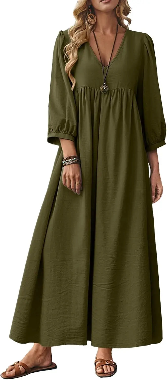Cotton Caftan Maxi Dress Loose Fit For Autumn Casual