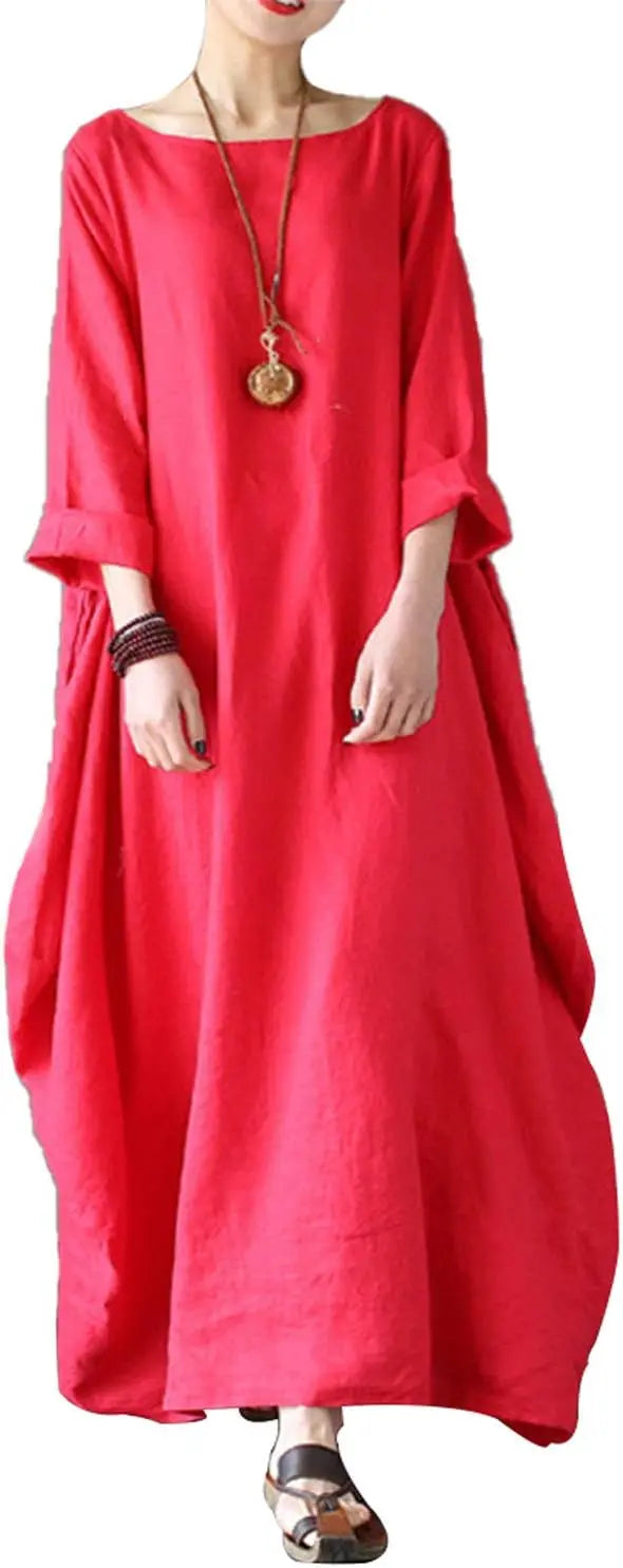 Cotton Caftan Maxi Dress Loose Fit For Autumn Casual
