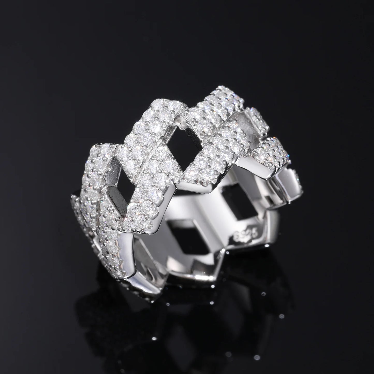 LYEE CYEE S925 Sterling Silver Moissanite Hip Hop Cuban Ring Unisex Jewelry