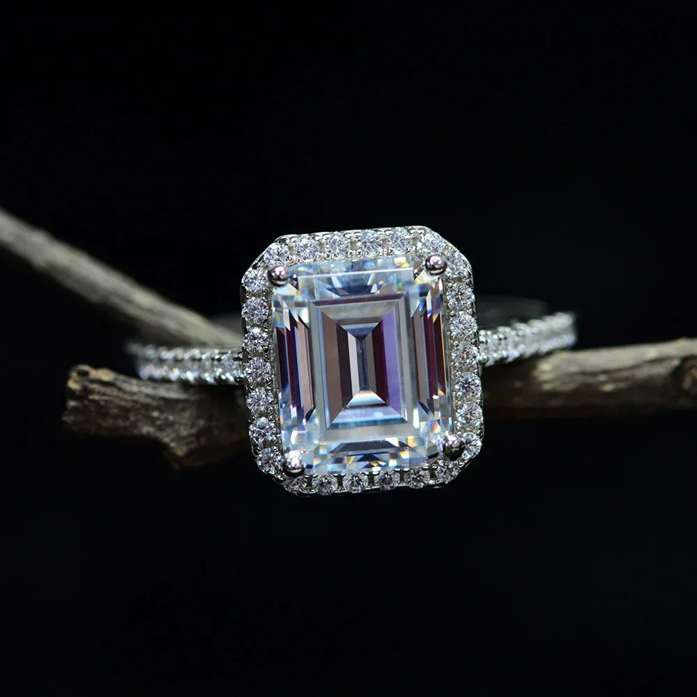 CBTB Rectangular Moissanite Ring 925 Sterling Silver Engagement Ring