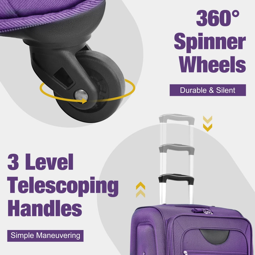 Expandable Soft Shell Luggage Set Polyester With TSA Locks