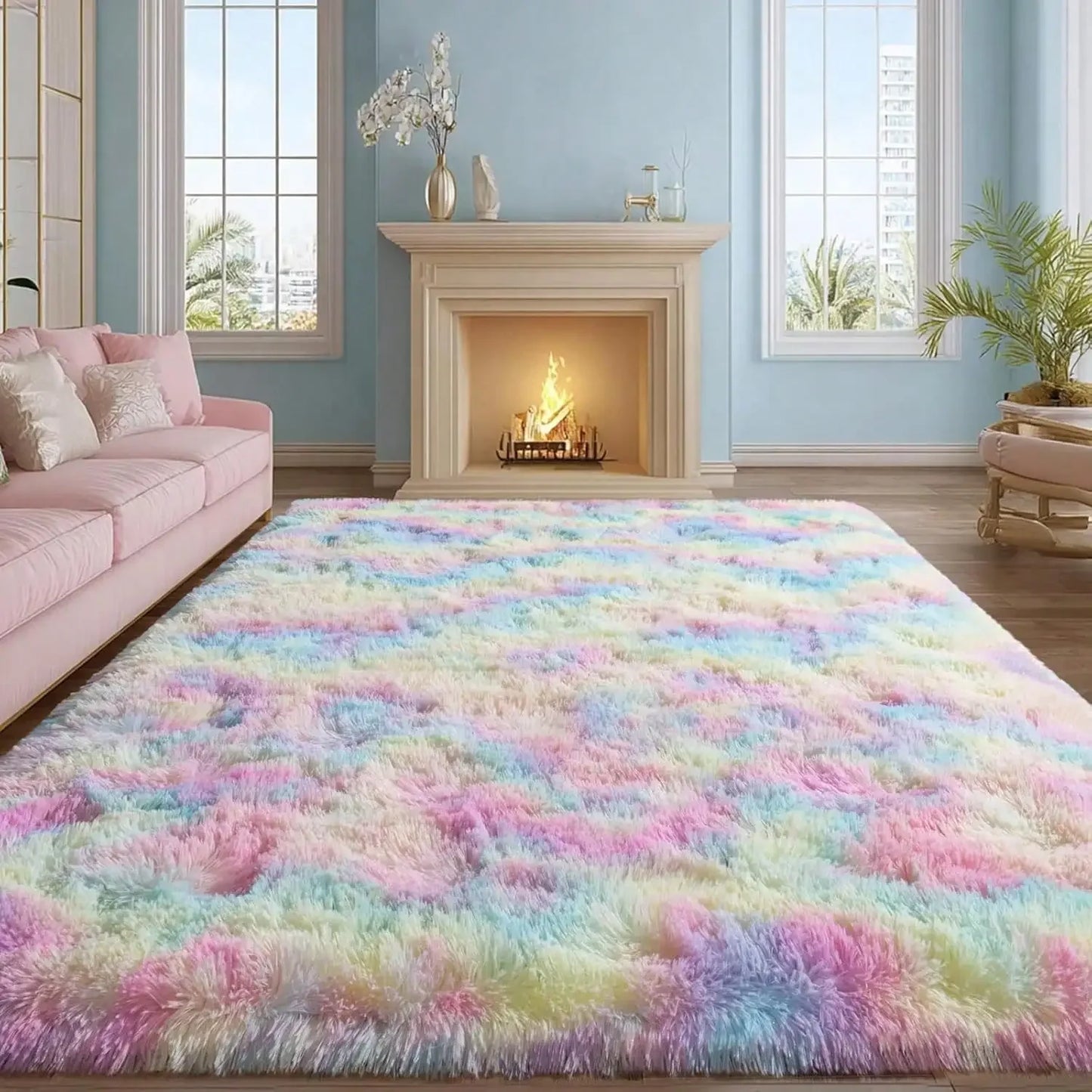 Plush Long Pile Carpet Rug Soft Non Slip Living Rooms