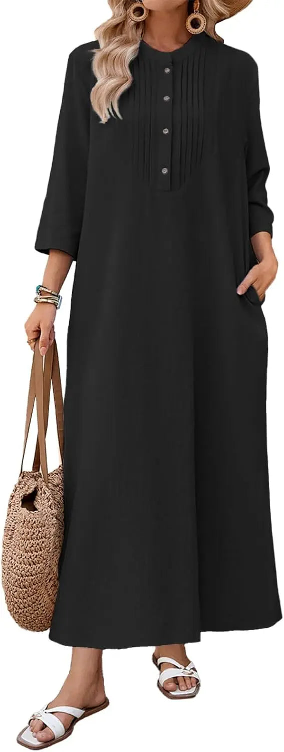 Cotton Caftan Maxi Dress Loose Fit For Autumn Casual