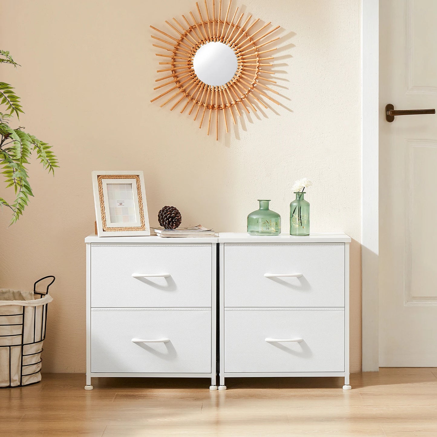 JHK Living Room Cabinet With Fabric Drawers Storage Organizer