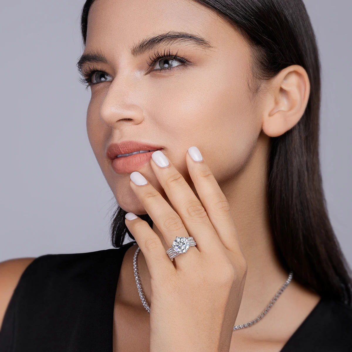 Moissanite Engagement Ring In Sterling Silver Round Brilliant Claw Setting
