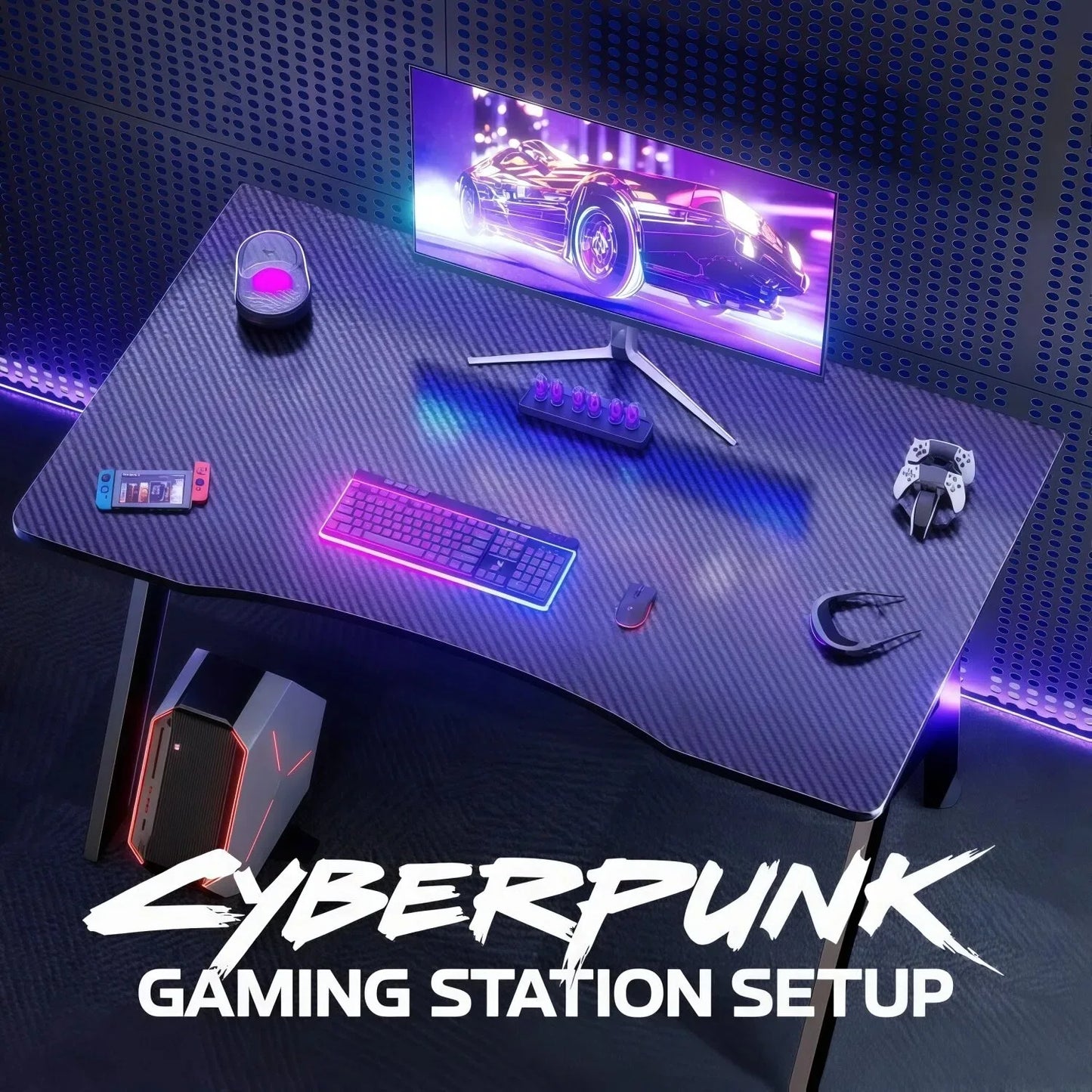 NEBMAAX A-Shaped Carbon Fiber Gaming Desk Ergonomic Workstation