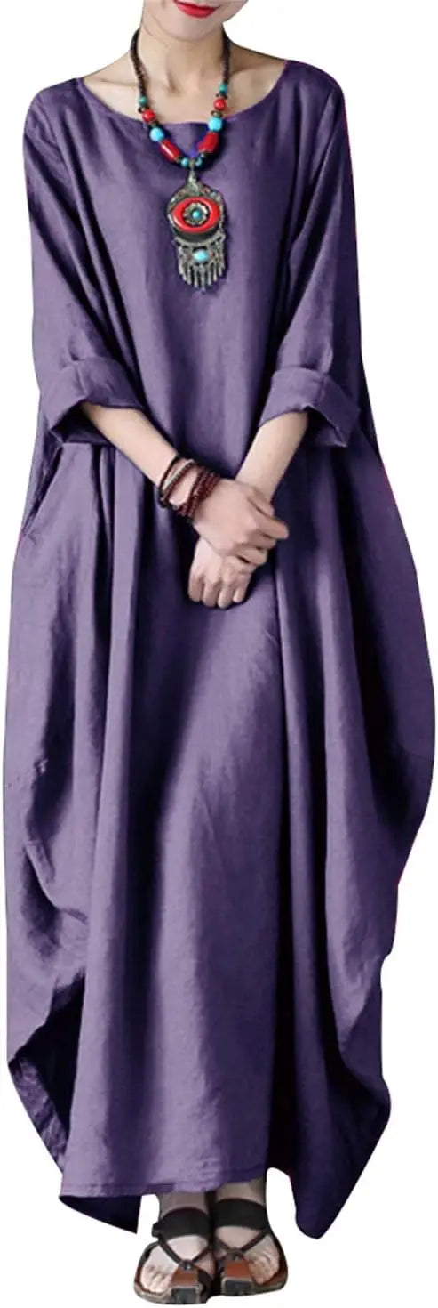 Cotton Caftan Maxi Dress Loose Fit For Autumn Casual