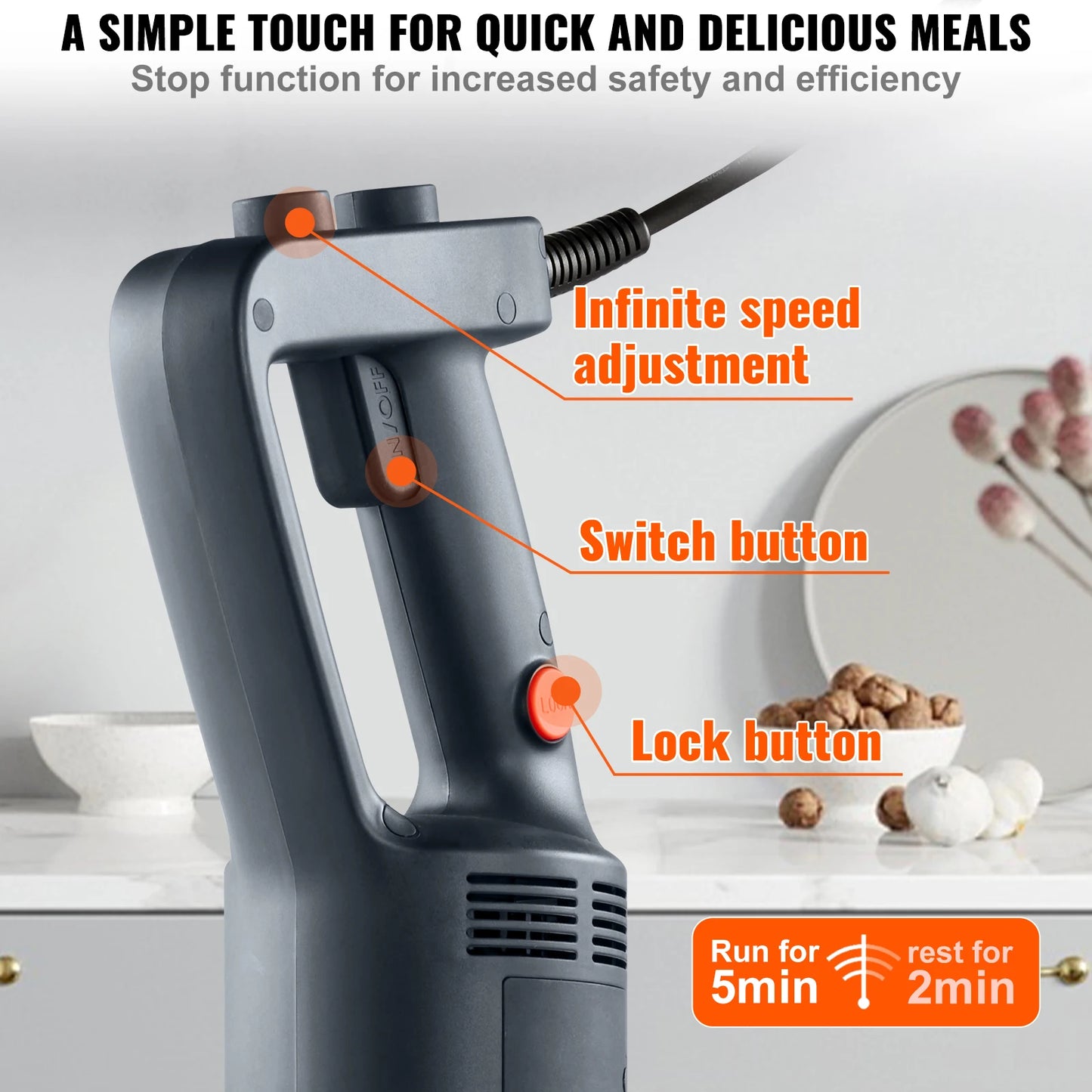 SucceBuy Commercial Immersion Blender 500W Heavy Duty Kitchen Stick Mixer