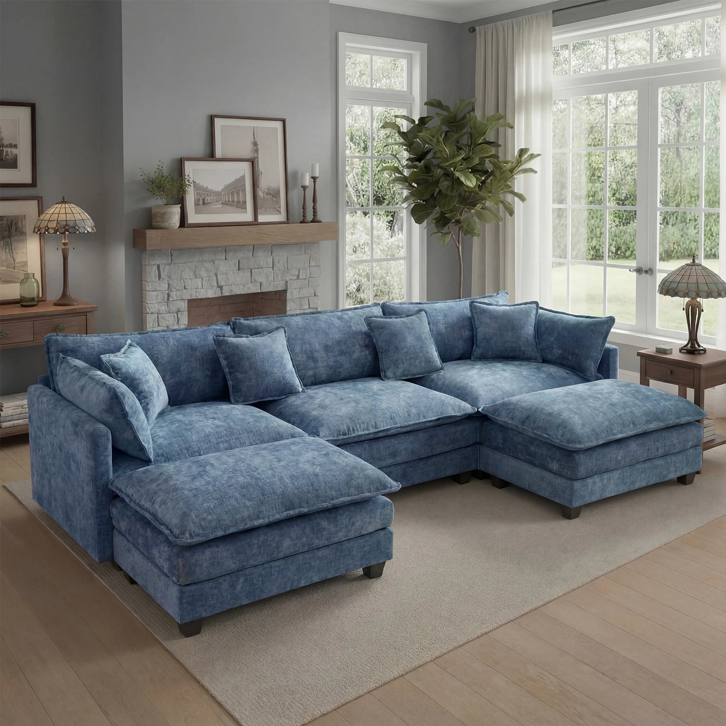 Modular Sectional Sofa With Ottoman Deep Cushioned Seating Living Room