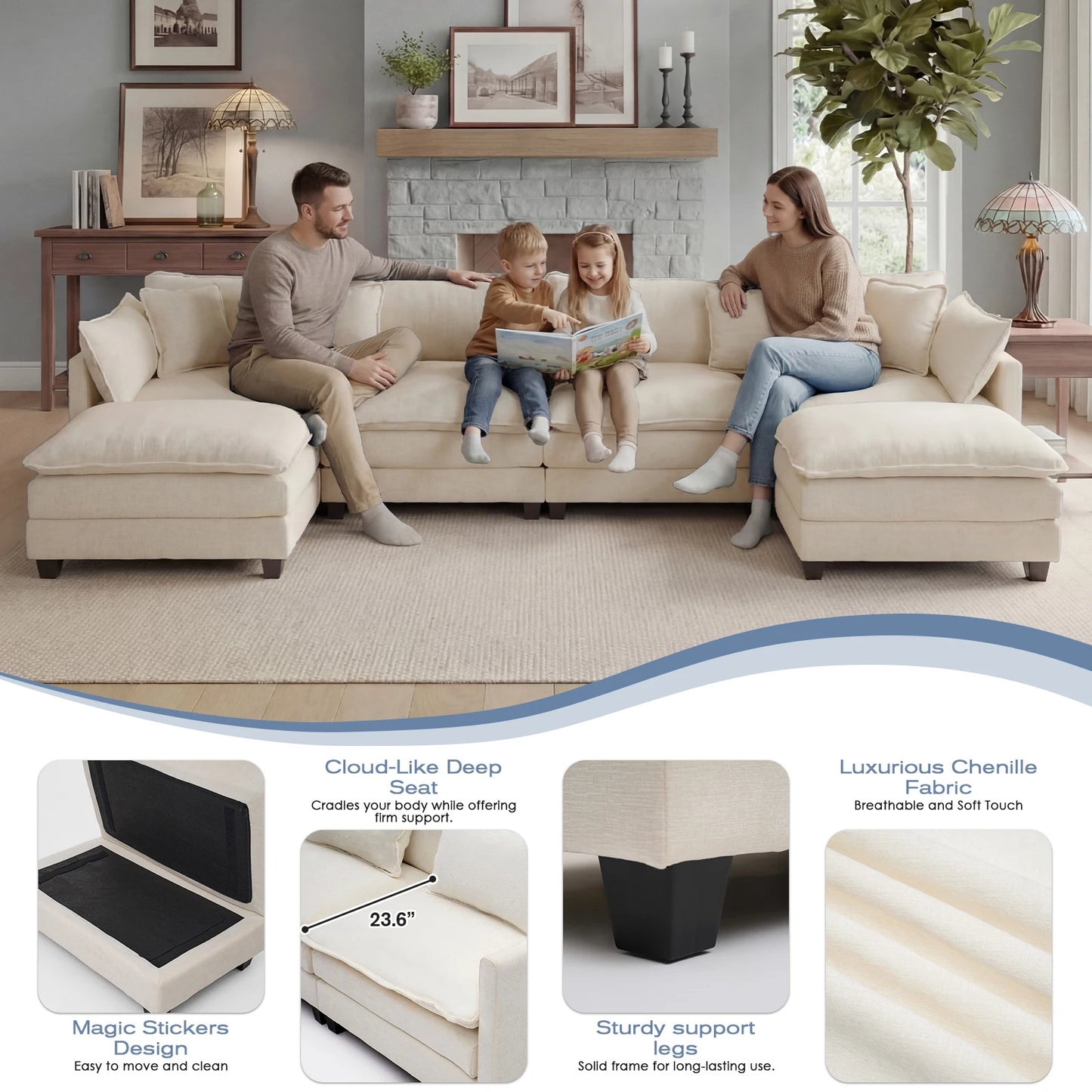 Modular Sectional Sofa With Ottoman And Deep Seat Comfort
