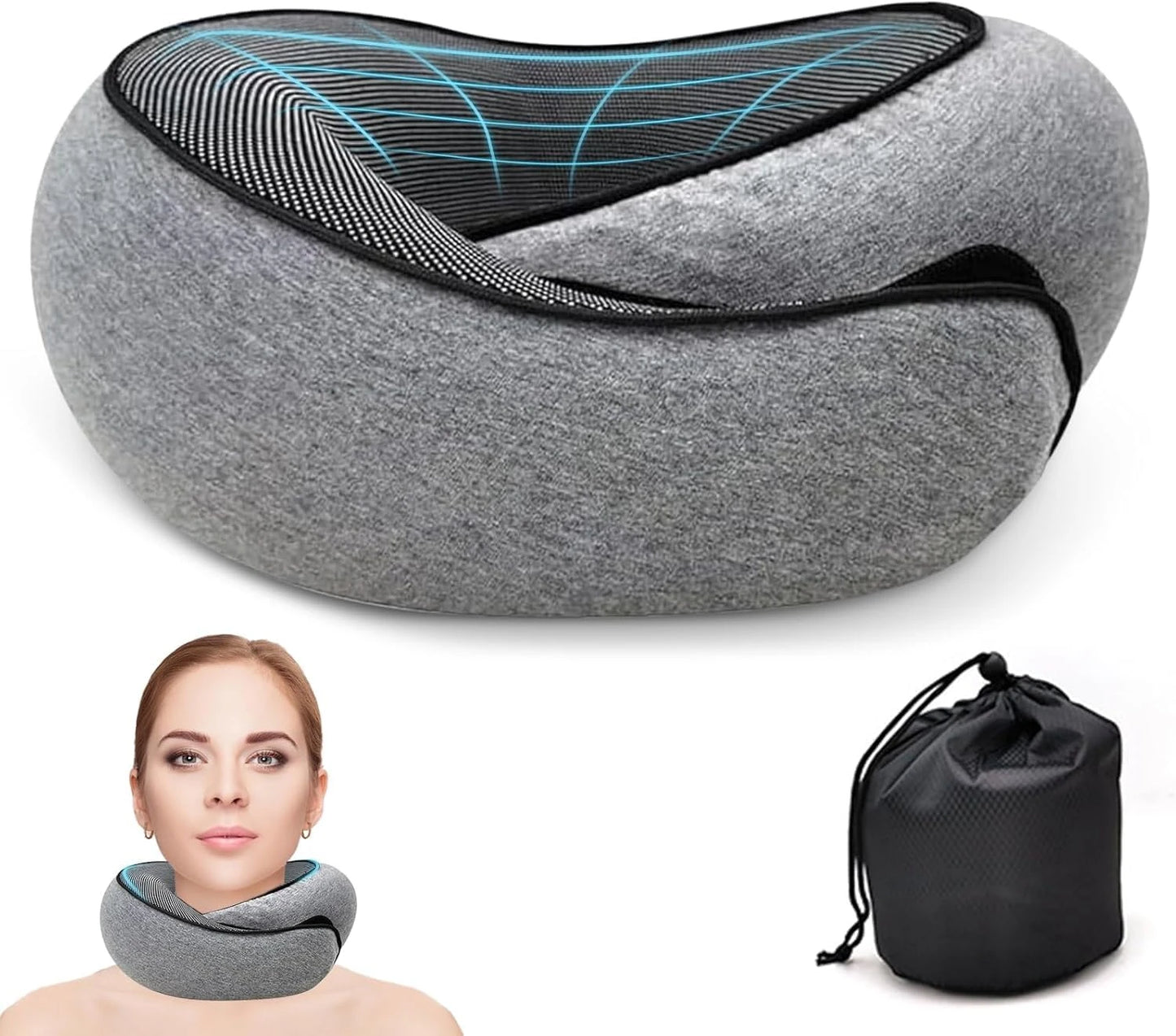 Travel Neck Pillow Memory Foam With Carry Bag For Airplanes