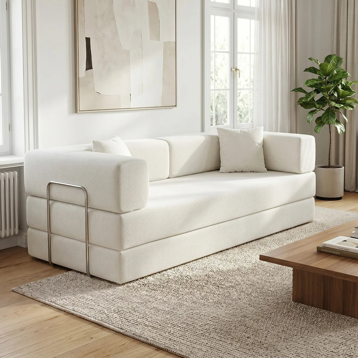 YQzyphyna 4-In-1 Folding Corduroy Futon Sofa Bed Loveseat