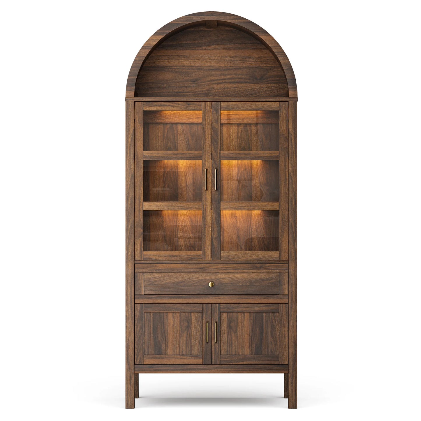 Cottinch Arched Wood Storage Cabinet With Dimmable LEDs And Adjustable Shelves