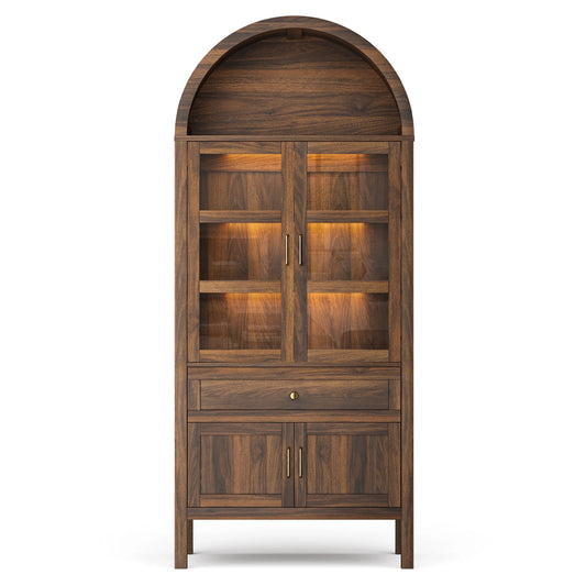 Cottinch Arched Storage Cabinet With Adjustable Shelves And Led Lights