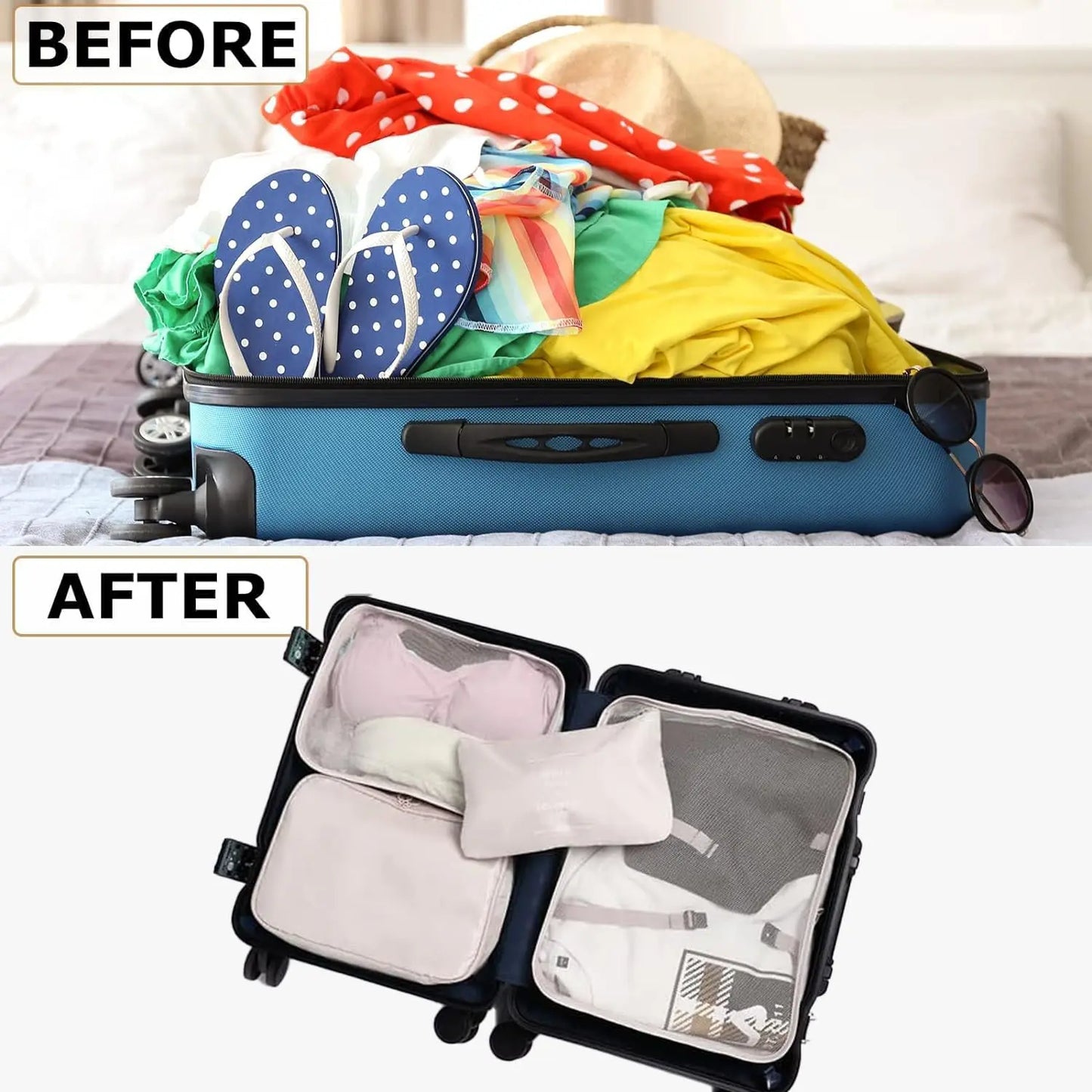 Six Piece Packing Cube Travel Organizer Set For Luggage Carry On