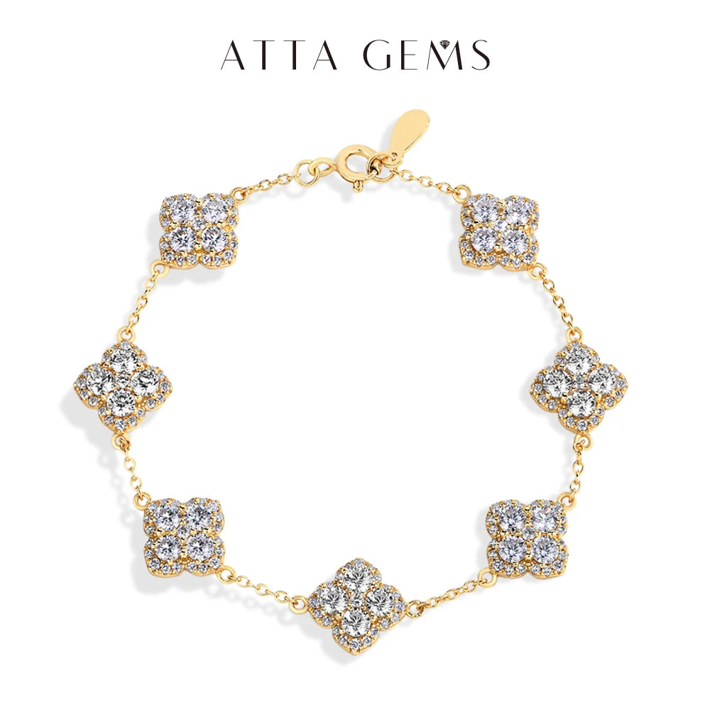 ATTAGEMS VVS1 Moissanite S925 Silver Yellow Gold Plated Bracelet For Women