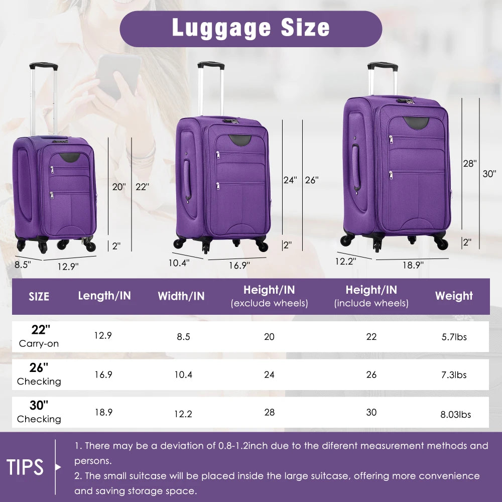 Expandable Soft Shell Luggage Set Polyester With TSA Locks