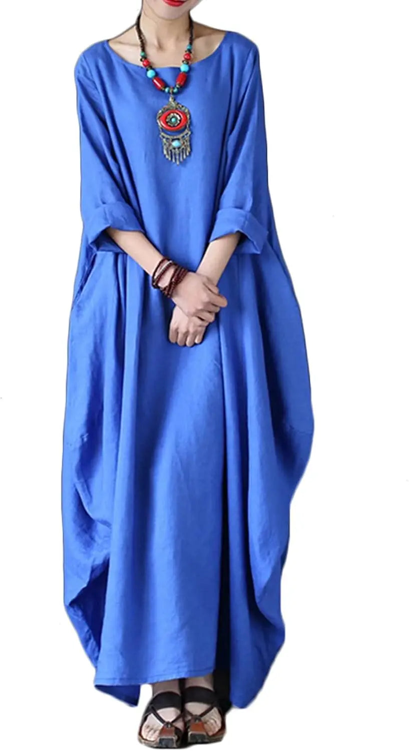 Cotton Caftan Maxi Dress Loose Fit For Autumn Casual