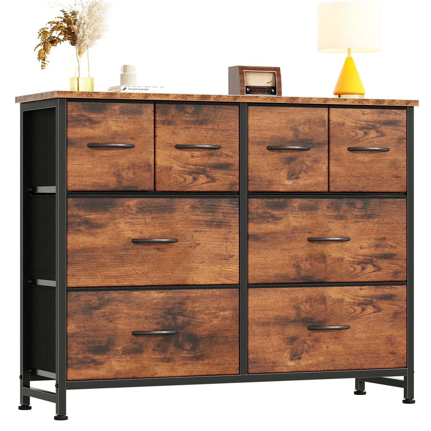 JHK Fabric Drawers Dresser With Wood Top And Metal Frame Storage Tower
