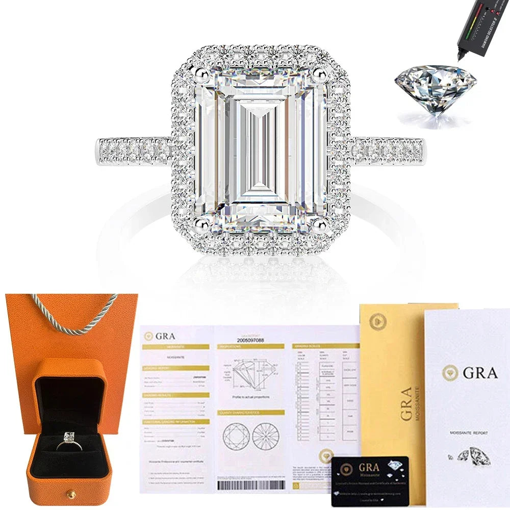 CBTB Rectangular Moissanite Ring 925 Sterling Silver Engagement Ring