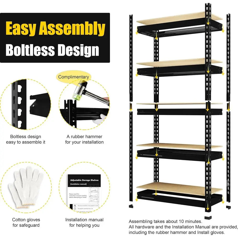 PrimeZone 5 Tier Adjustable Garage Storage Shelving Heavy Duty Rack