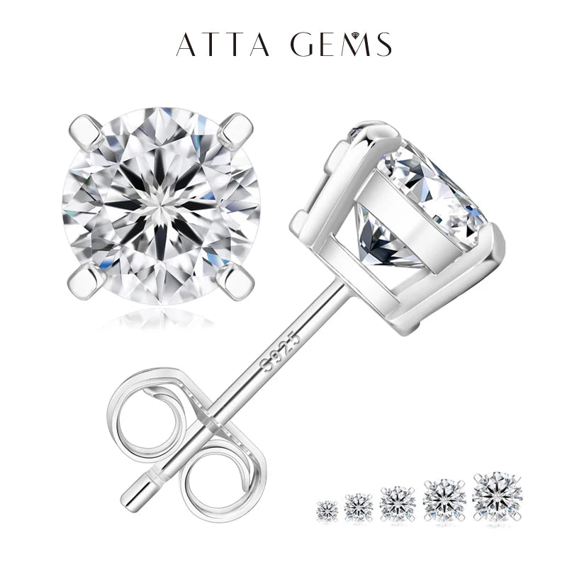 ATTAGEMS Moissanite Four Claw Earrings S925 Sterling Silver