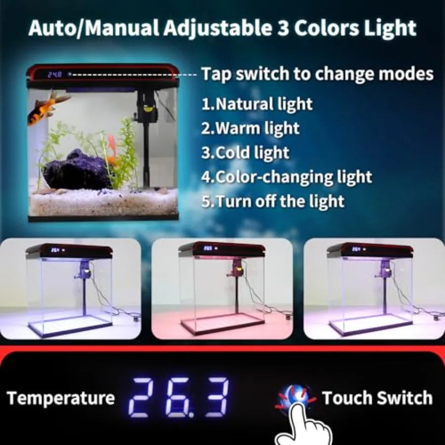 Glass Aquarium Kit With Self Cleaning LED And Temperature Detection