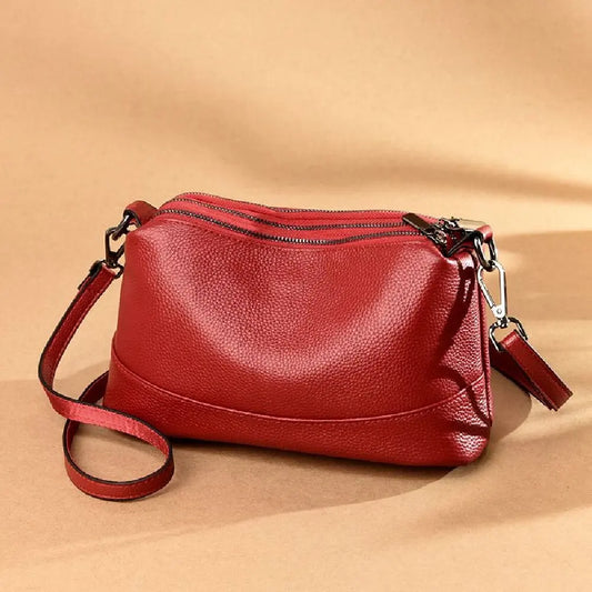 Genuine Leather Women Satchel Crossbody Bag With Magnetic Flip Closure