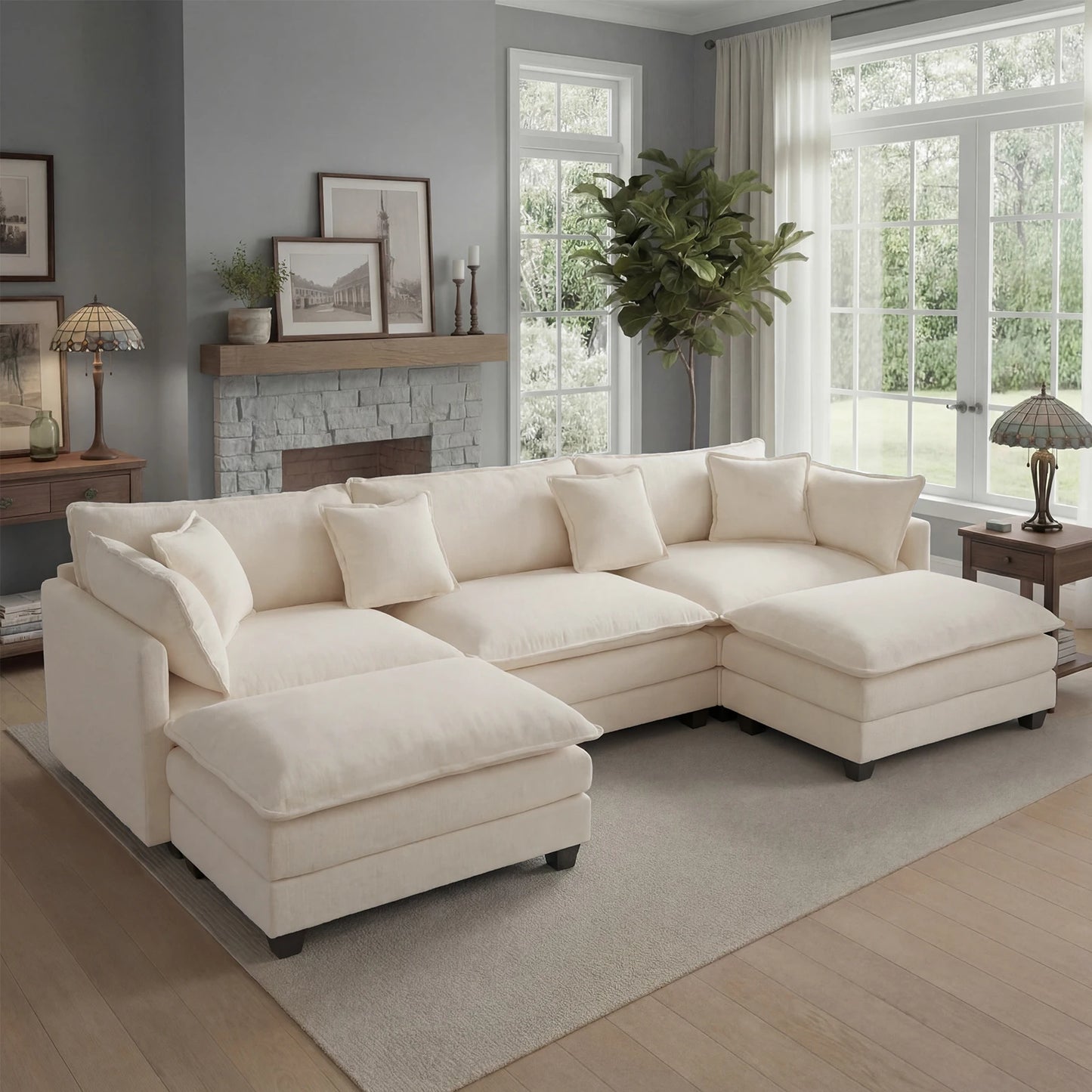 Modular Sectional Sofa With Ottoman Deep Cushioned Seating Living Room