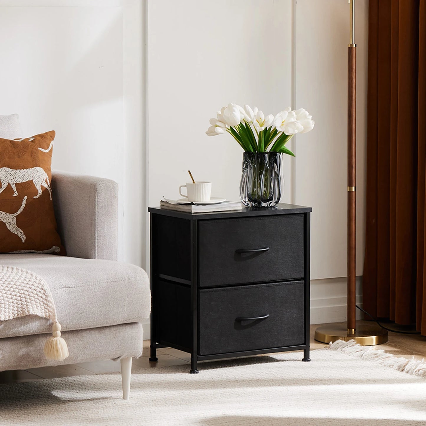 JHK Living Room Cabinet With Fabric Drawers Storage Organizer