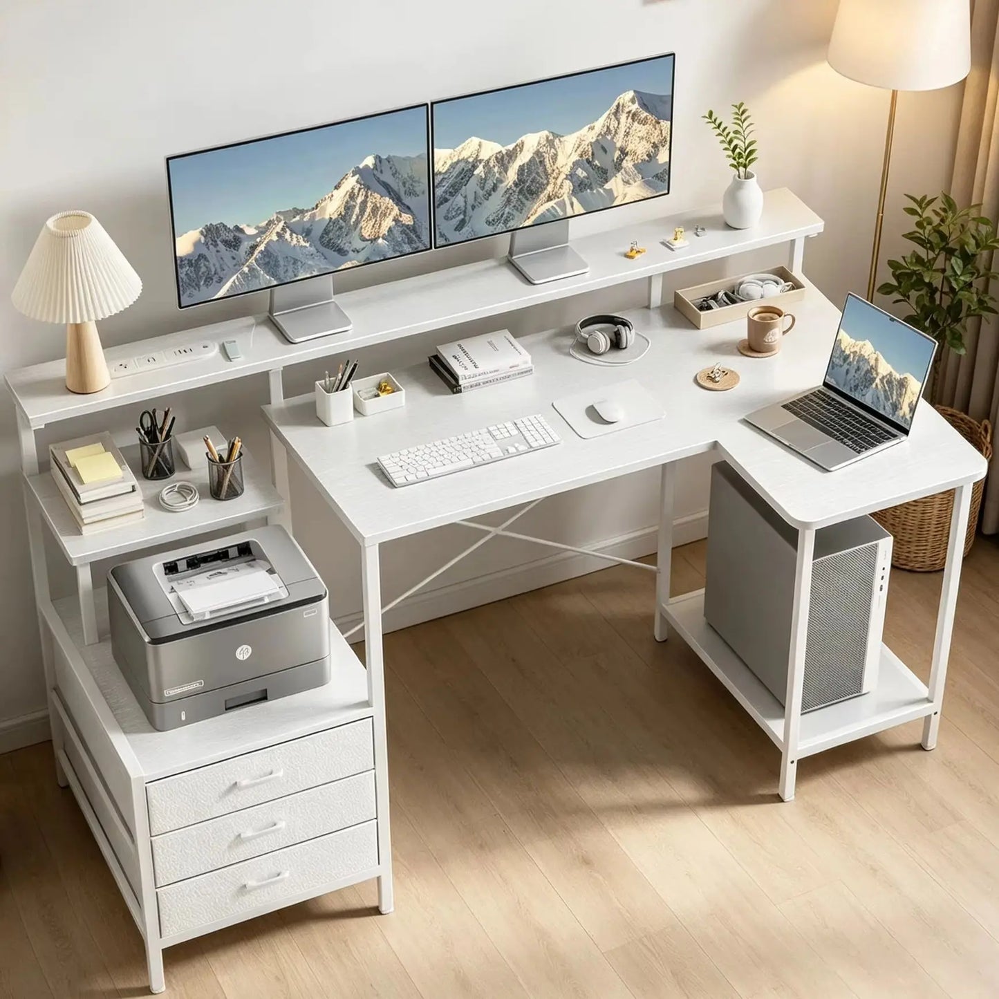 NEBMAAX Ergonomic Gaming Desk With Monitor Stand And Charging Station